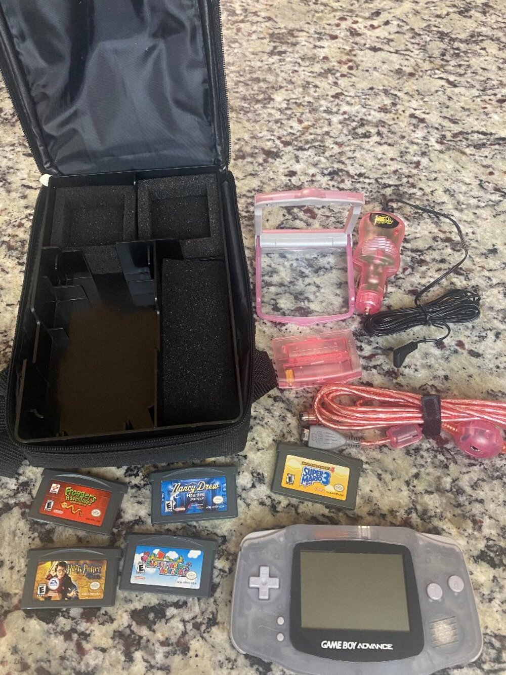 Nintendo Game Boy Advance Clear Console Bundle + 5 Games, Case, Accessories - Picture 3 of 13